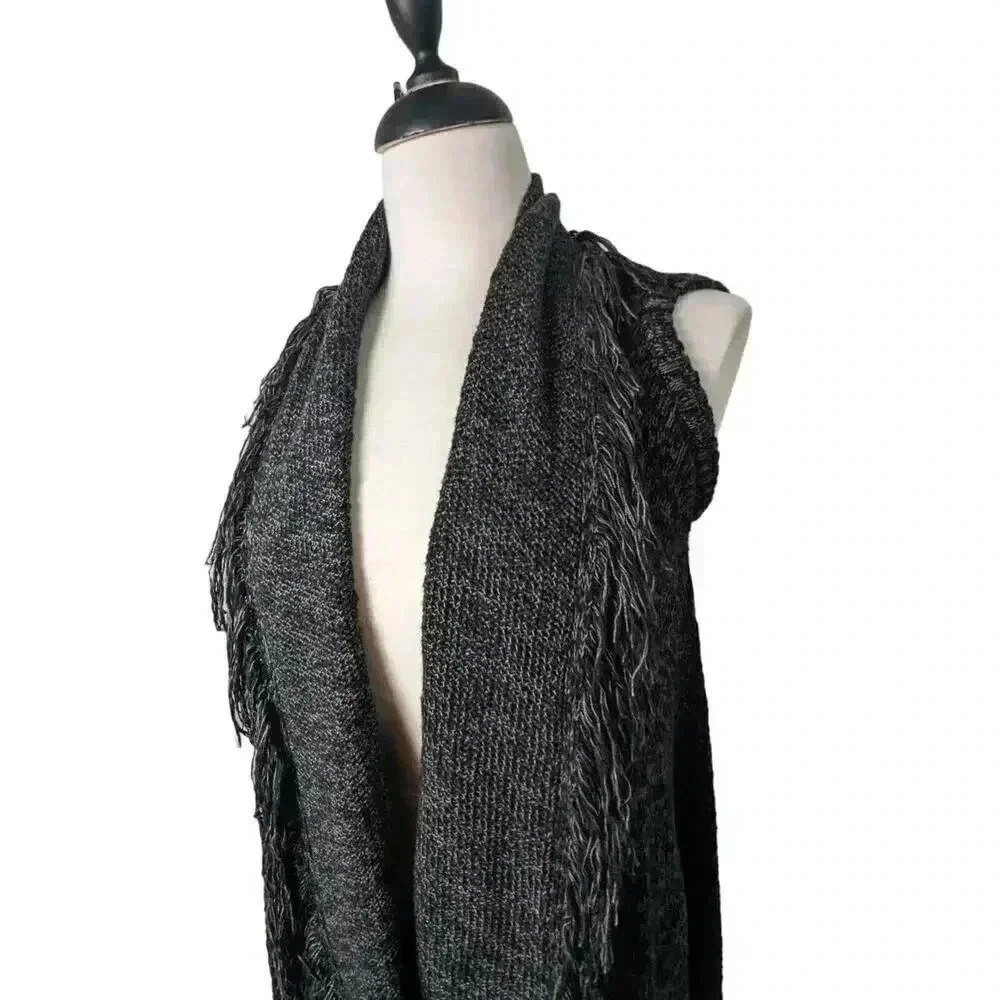 Mossimo Supply Co. Open Front Knit Fringe Vest Cardigan - Charcoal Black - Picture 3 of 8